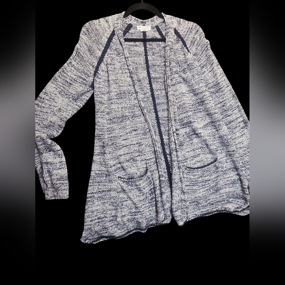 Women's Blue and White Sweater Linen Bland Size Large
